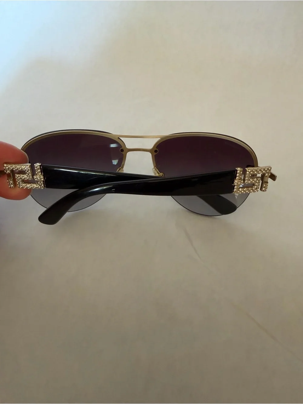 Versace Gold Frame Sunglasses with Brown Gradient Lenses and Black Temples